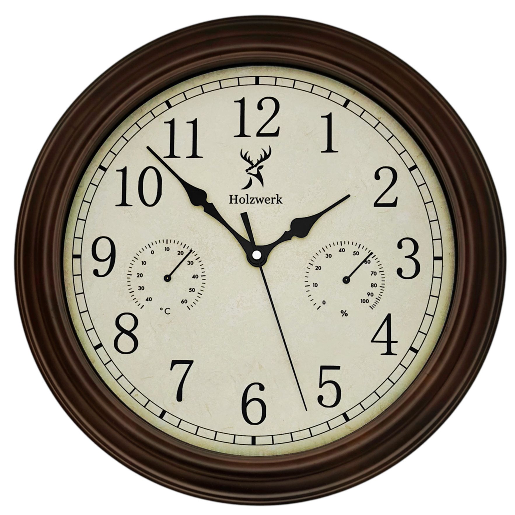 Holzwerk Wanduhr Vintage Retro Designer Quarzwanduhr (Nahezu lautloses Uhrwerk, analog, 35 cm)