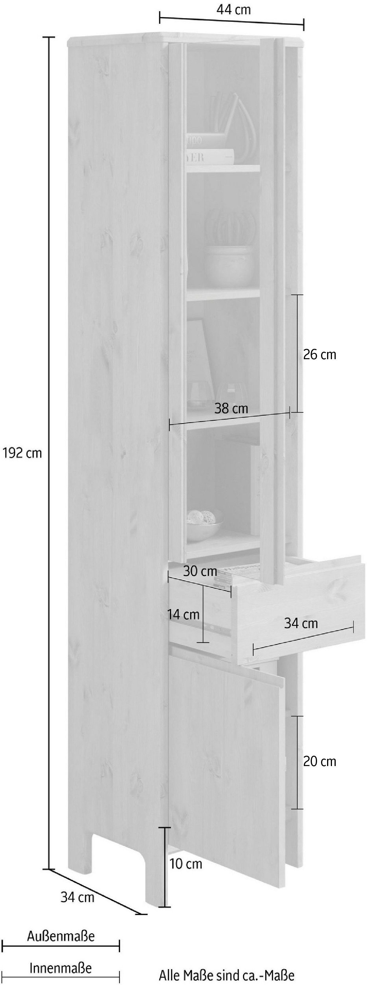 2 Home Türen Vitrine Höhe Luven Massivholz, und natur 1 affaire Schublade cm, 192