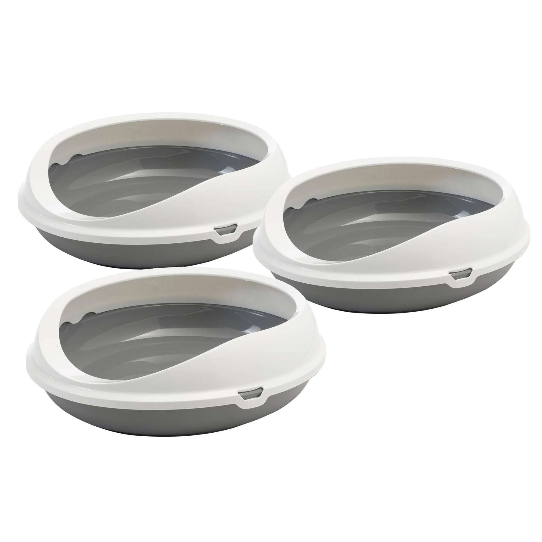 Katzentoilette 3er Sparpack ovale Katzentoilette Schalentoilette mit Rand