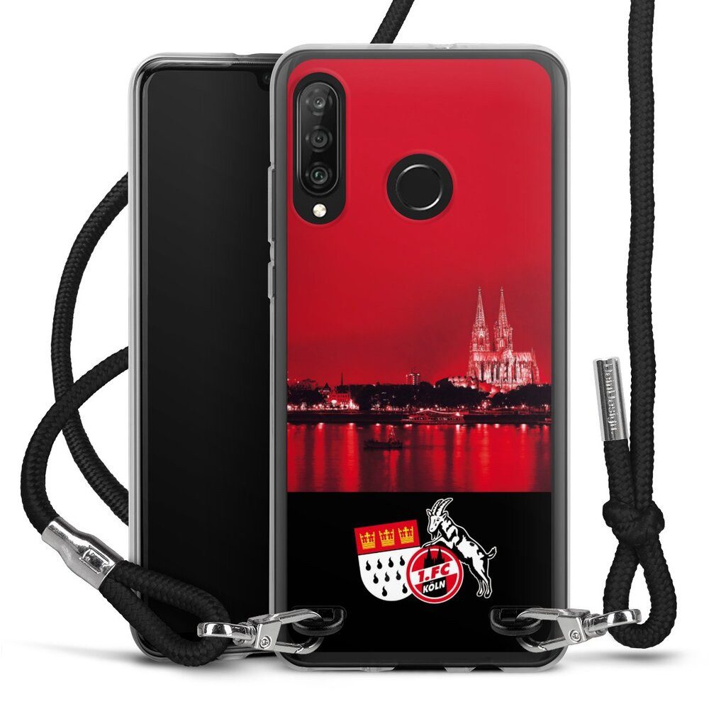DeinDesign Handyhülle Skyline 1. FC Köln Offizielles Lizenzprodukt Skyline Köln Rot, Huawei P30 Lite Premium Handykette Hülle mit Band Case zum Umhängen