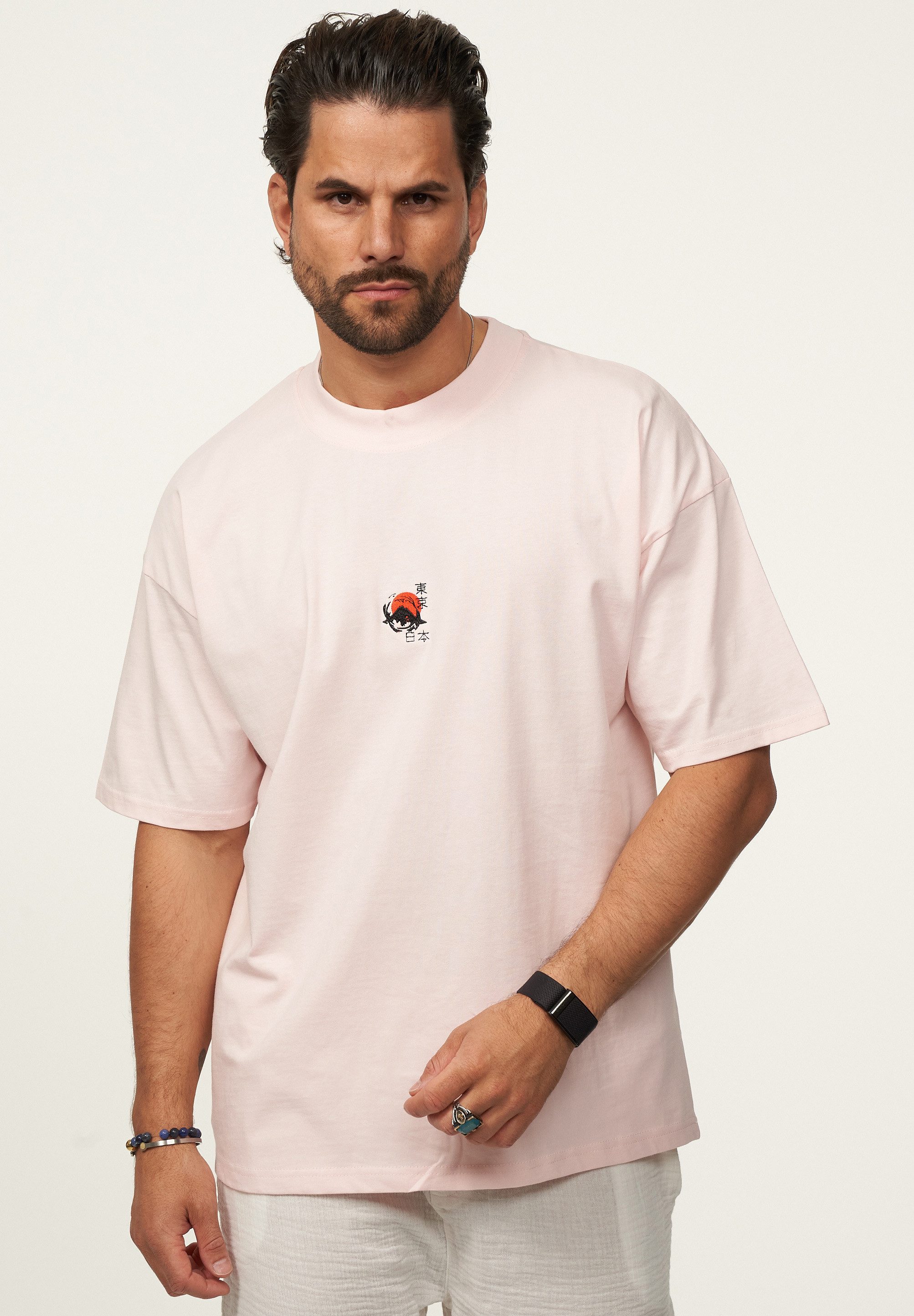 SOULSTAR T-Shirt mit Stickerei Herren Oversize-Fit Kurzarm Shirt mit Rundhals-Ausschnitt