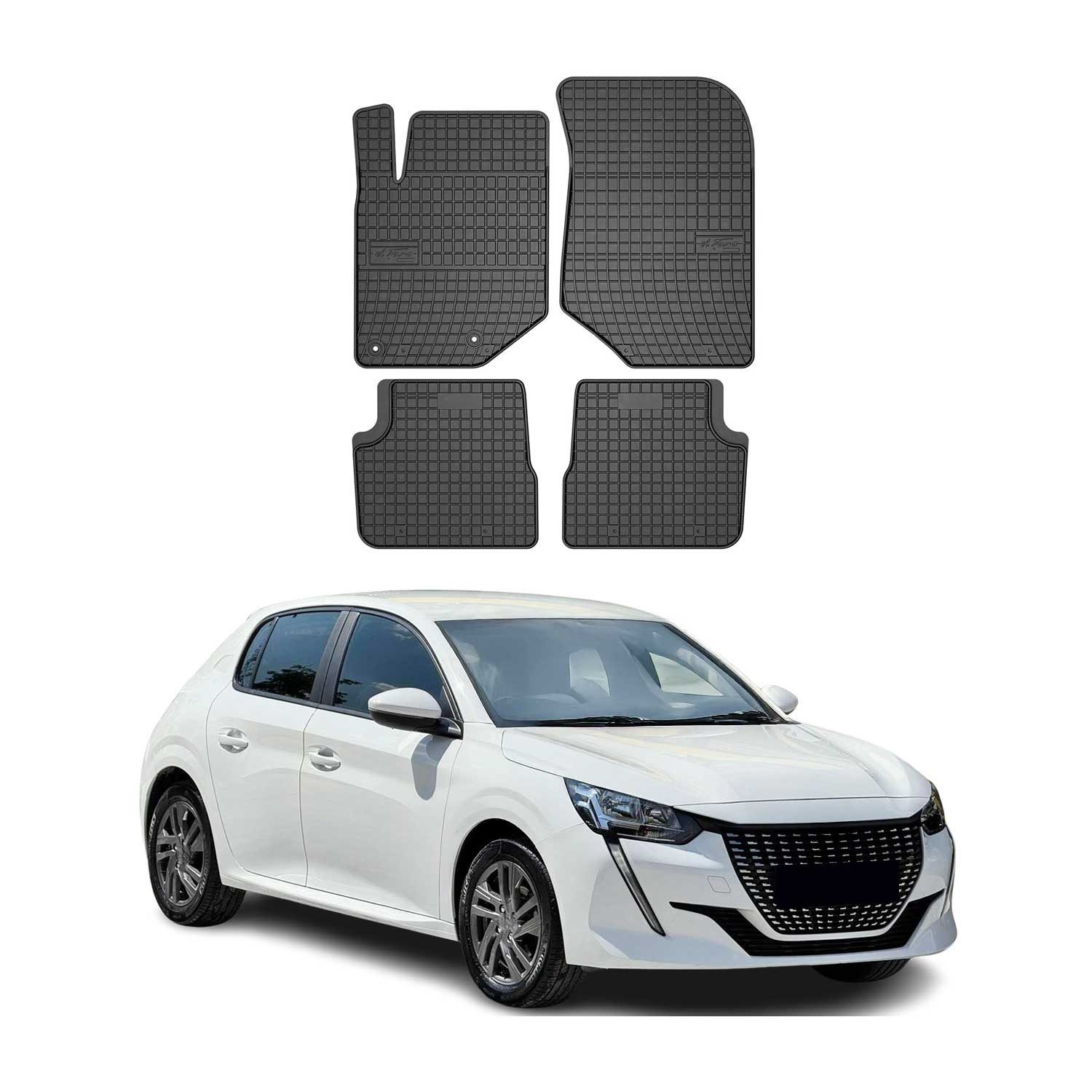 OMAC Auto-Fußmatten für Peugeot 208 2019-2025 Gummimatten Schwarz (4 St), für Peugeot 208 2019-2025 Peugeot 208 2019-2025, Antirutsch,Wasserfest,Einfache Installation