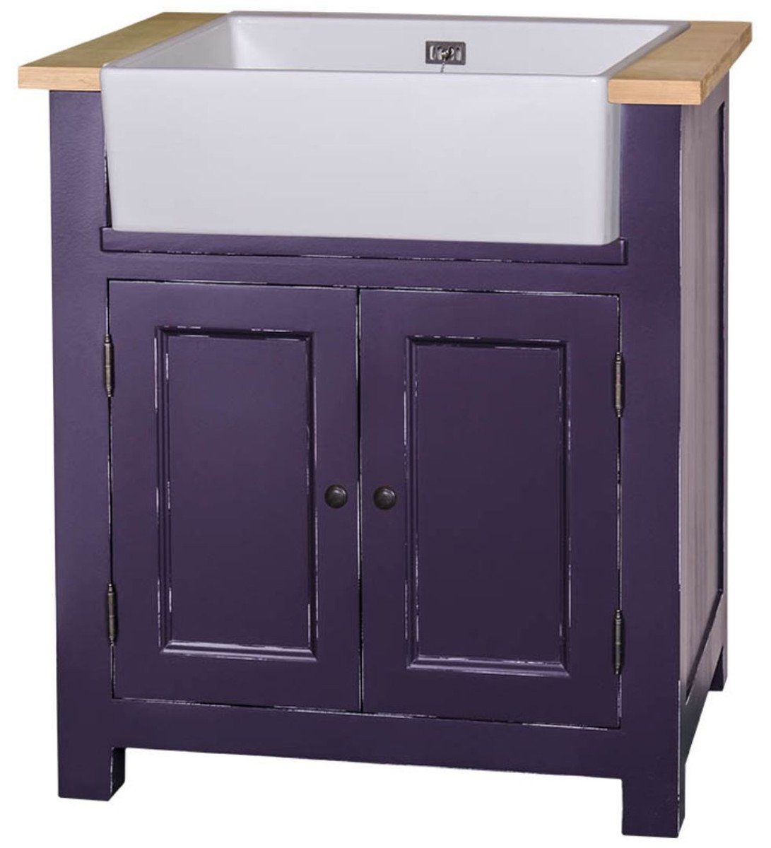 Casa Padrino Spülenschrank Landhausstil Spültisch / Spülenschrank Antik Lila / Naturfarben 81 x 65 x H. 90 cm - Shabby Chic Küchenschrank mit 2 Türen