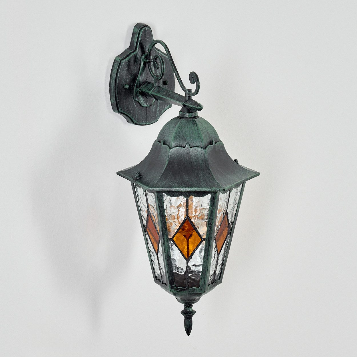 hofstein Außen-Wandleuchte Außenwandlampe aus Metall/Glas in Schwarz/Grün/Klar/Orange, Wandleuchte außen im Vintage/Antik/Landhaus-Design, E27, IP44