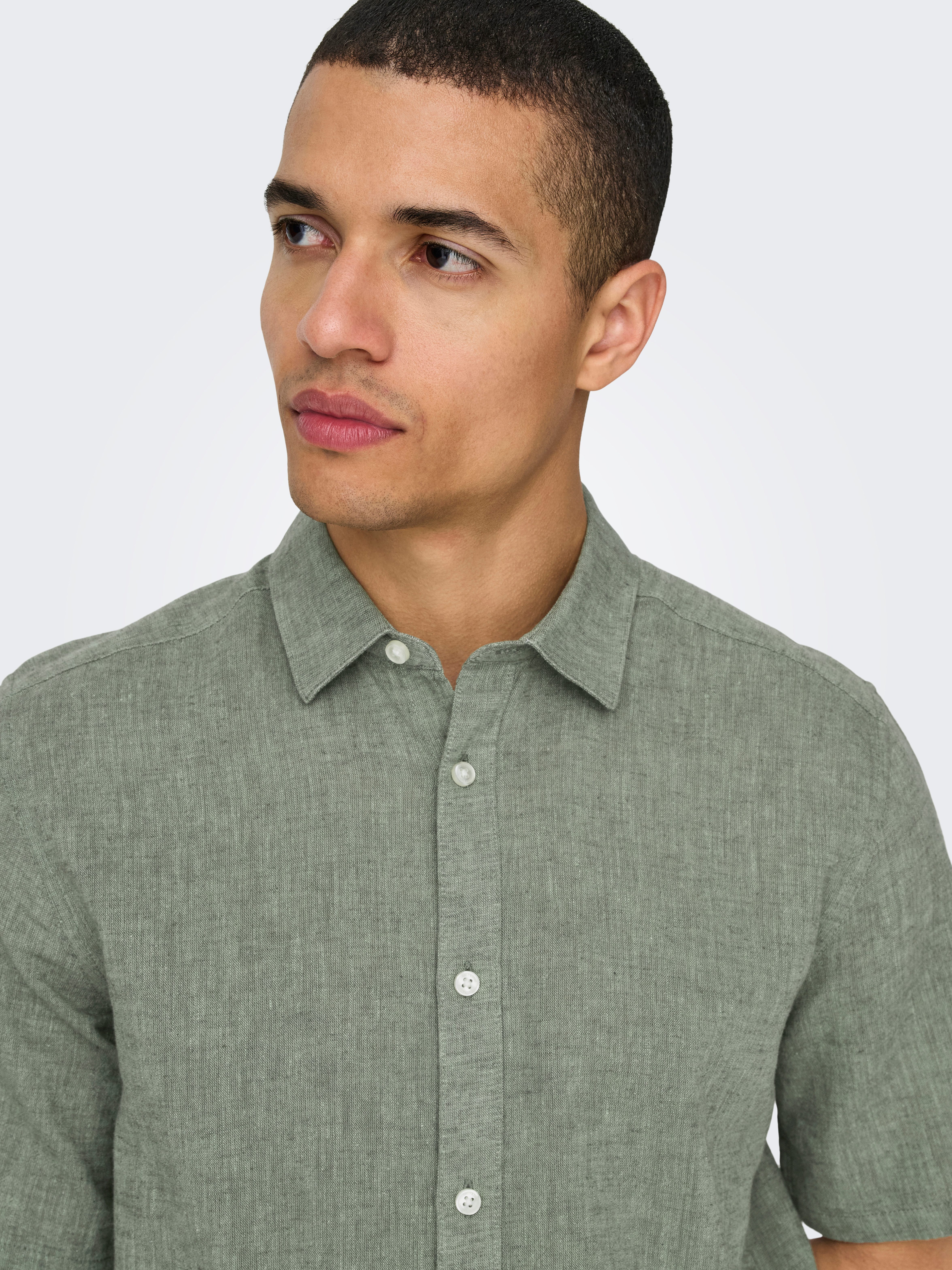 ONLY & SONS Kurzarmhemd ONSCAIDEN SS SOLID LINEN SHIRT NOOS Baumwollmischung mit Leinen, slim fit