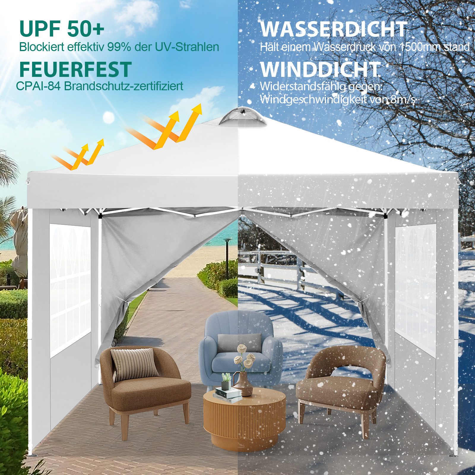 LUCKZON Pavillon 3x3m, mit Belüftung, wasserdicht, günstig online kaufen