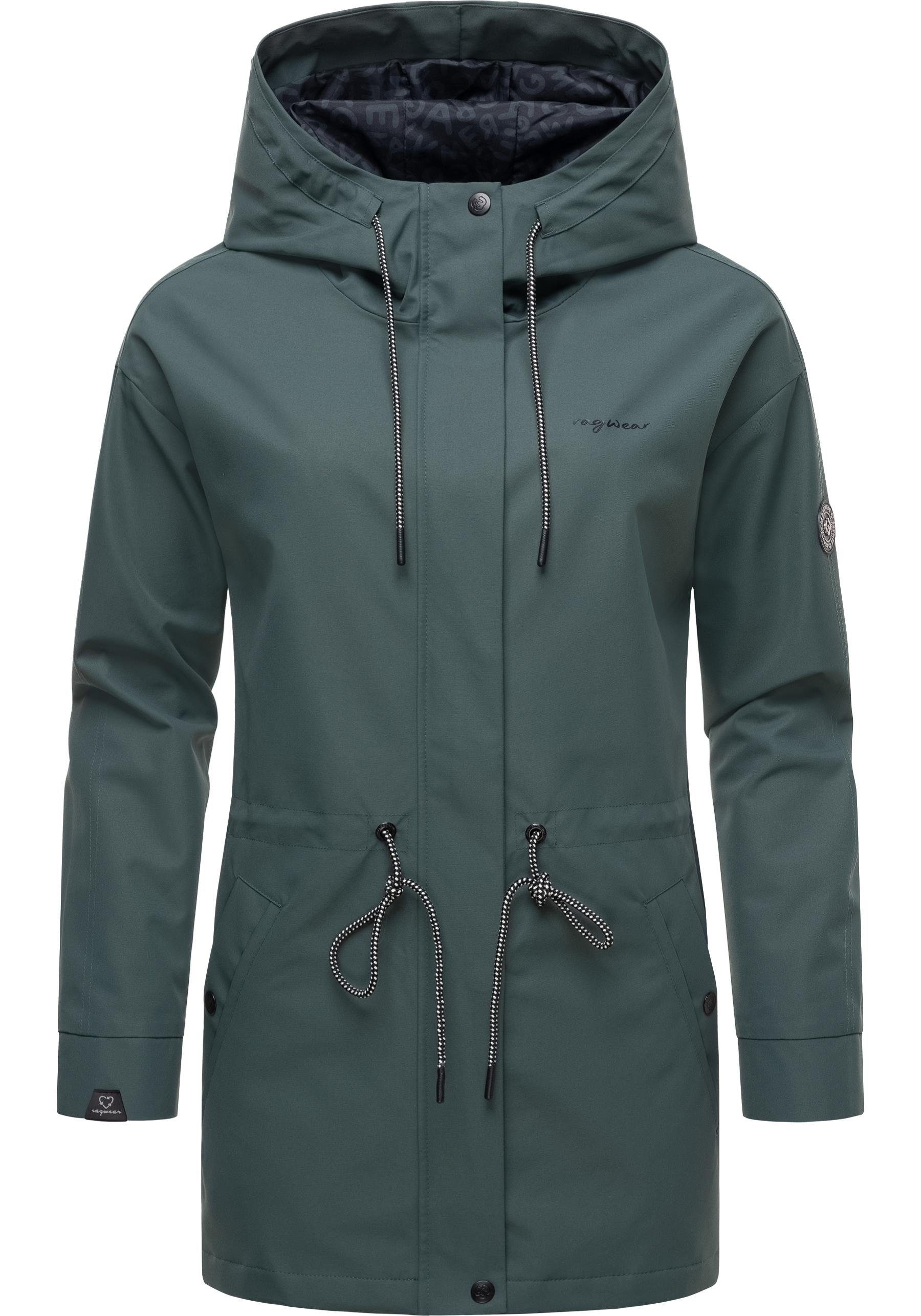 Ragwear Outdoorjacke Urbanna Remake stylische Damen Übergangsjacke aus recycelten Materialien dunkelgrün