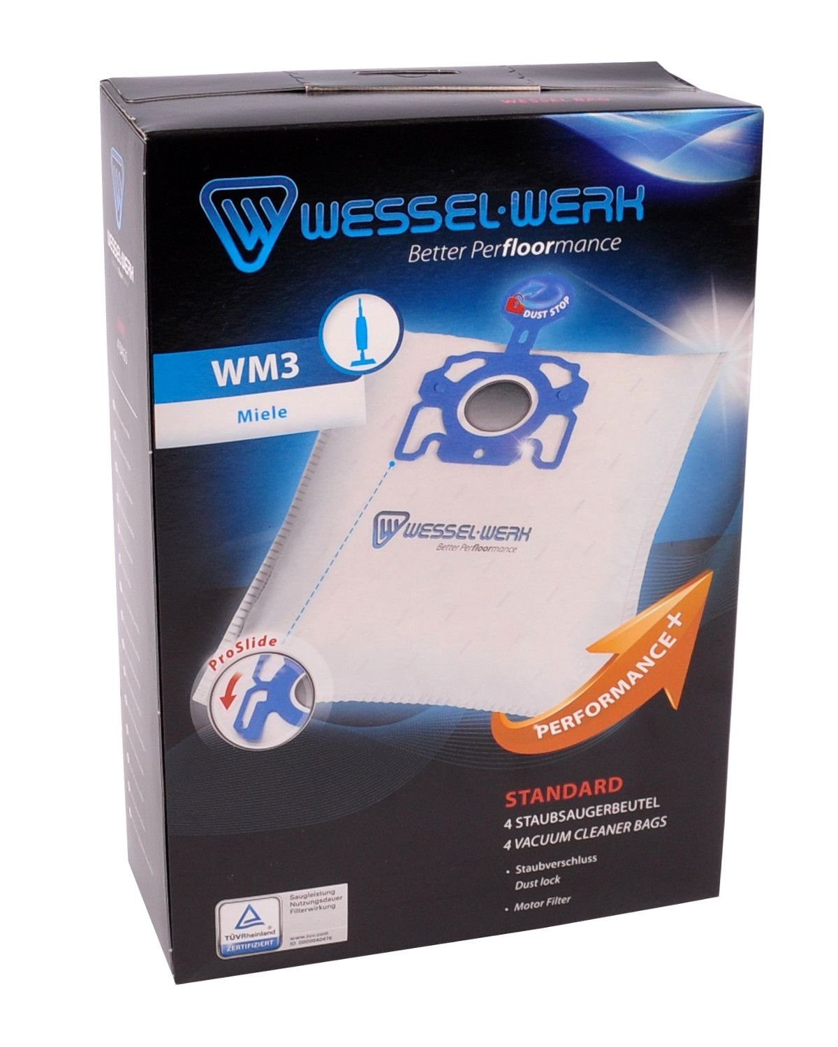 Wessel-Werk Staubsaugerbeutel 4 Staubverschluss = für mit M52 x,WM3 Swirl + Staubsaugerbeutel Miele