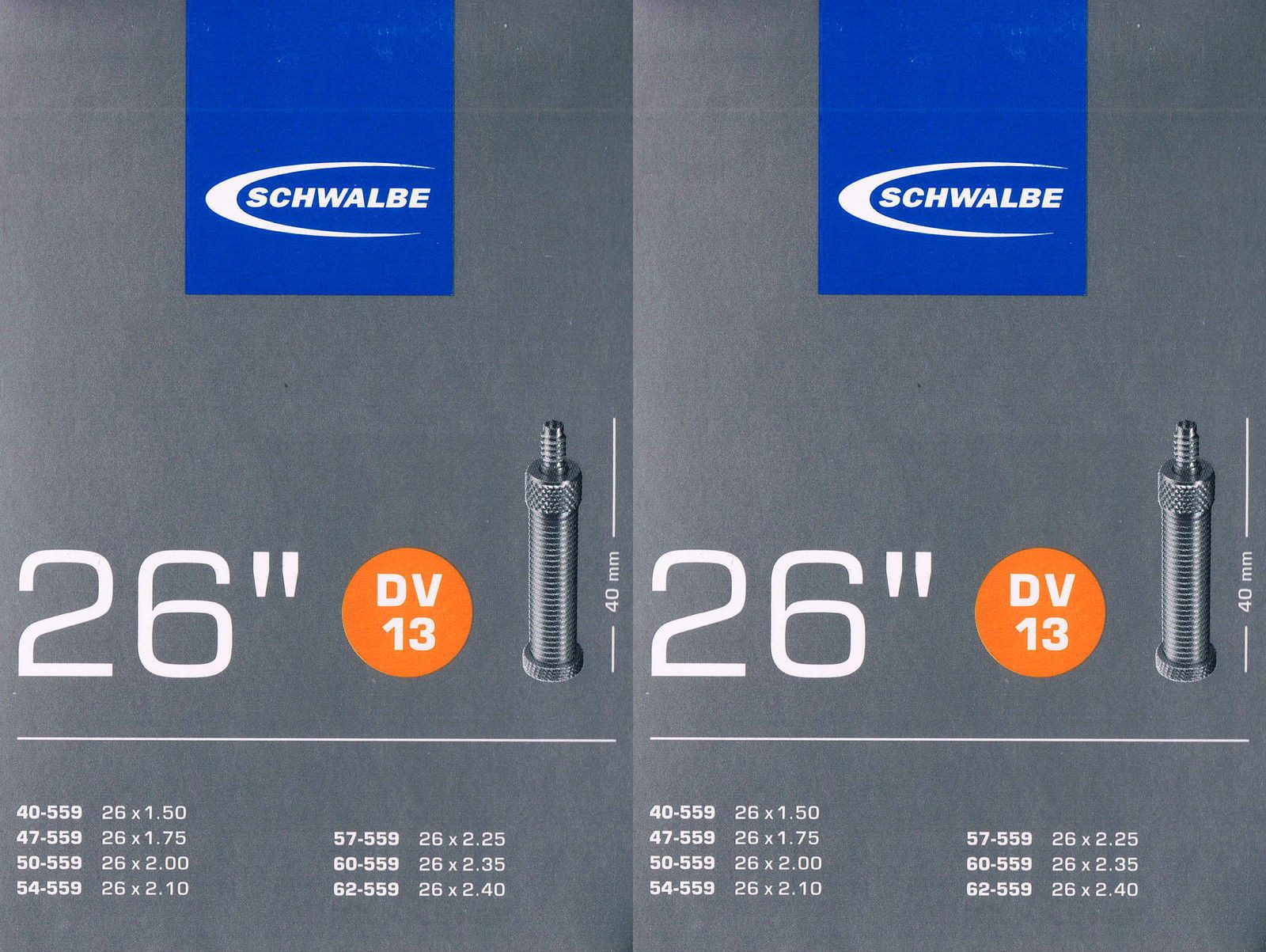 Fahrradschlauch 2x Schwalbe DV 13 Schlauch 26" 559 DV13 Dunlopventil