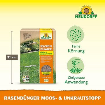 Neudorff Rasendünger RasenDünger Moos- & UnkrautStopp, 2,5 kg, Verdrängt dauerhaft Unkraut und Moos