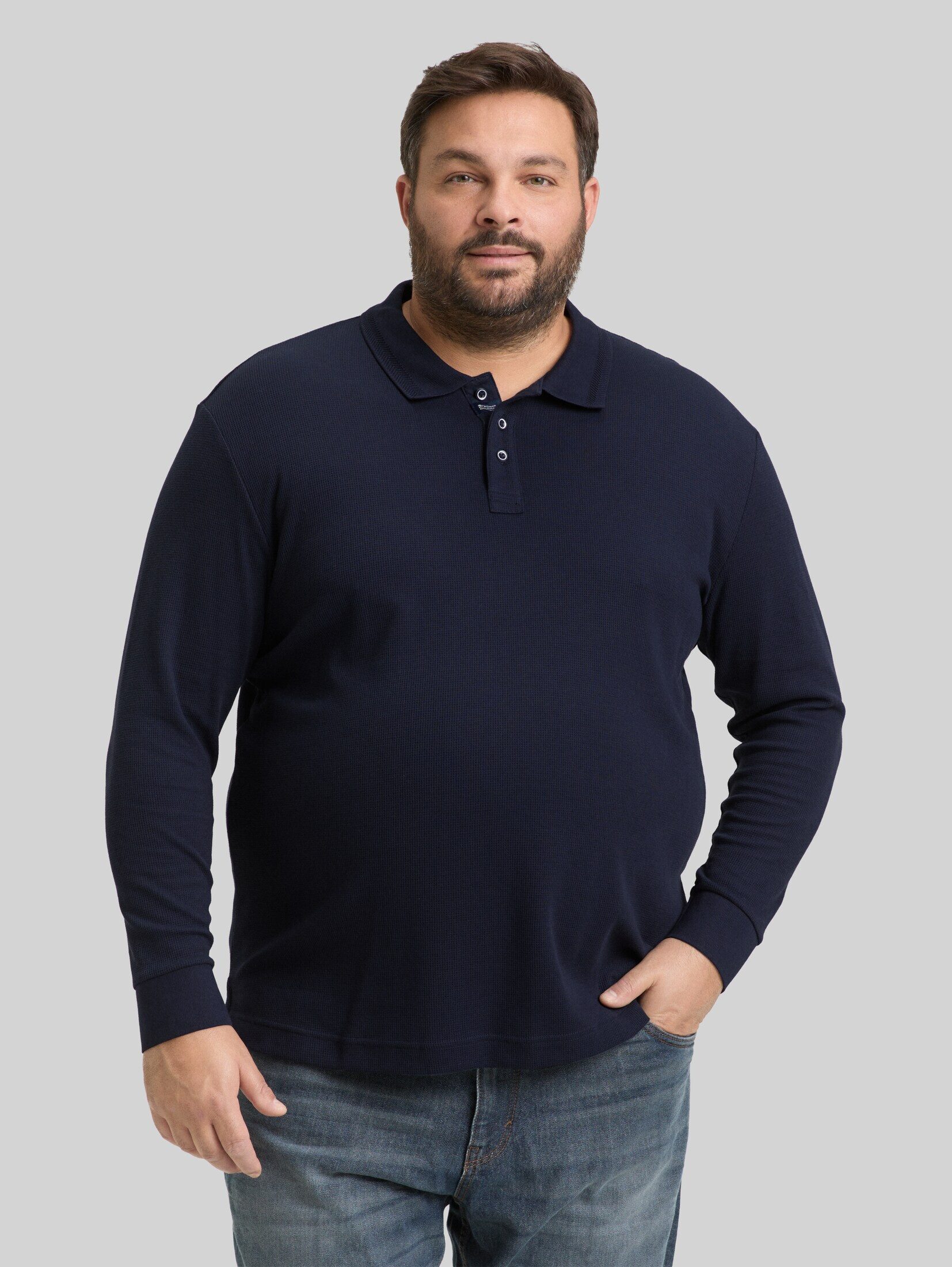 TOM TAILOR PLUS Langarm-Poloshirt Poloshirts Plus Size - Langarm Poloshirt mit Waffelstruktur