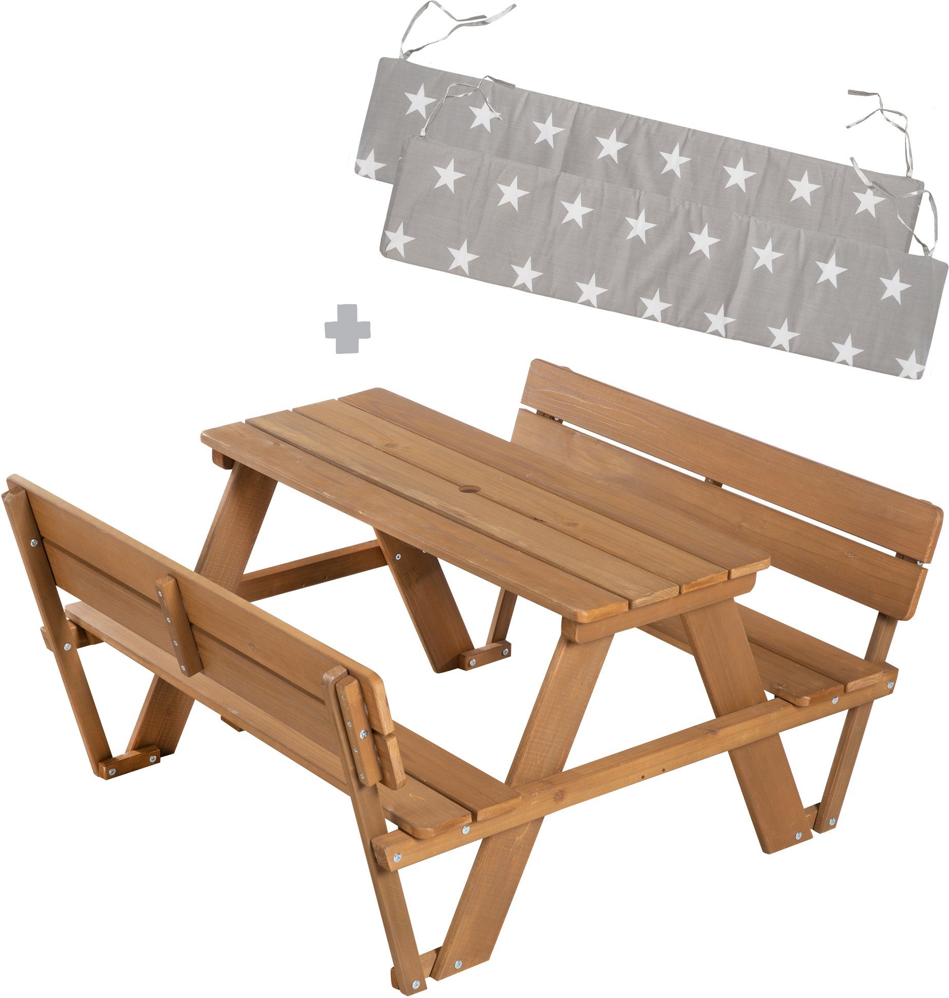 roba® Children's Picnic Seating Set for 4 Outdoor +, Teak Look, (Set), with Backrest; including seat cushions »Little Stars«