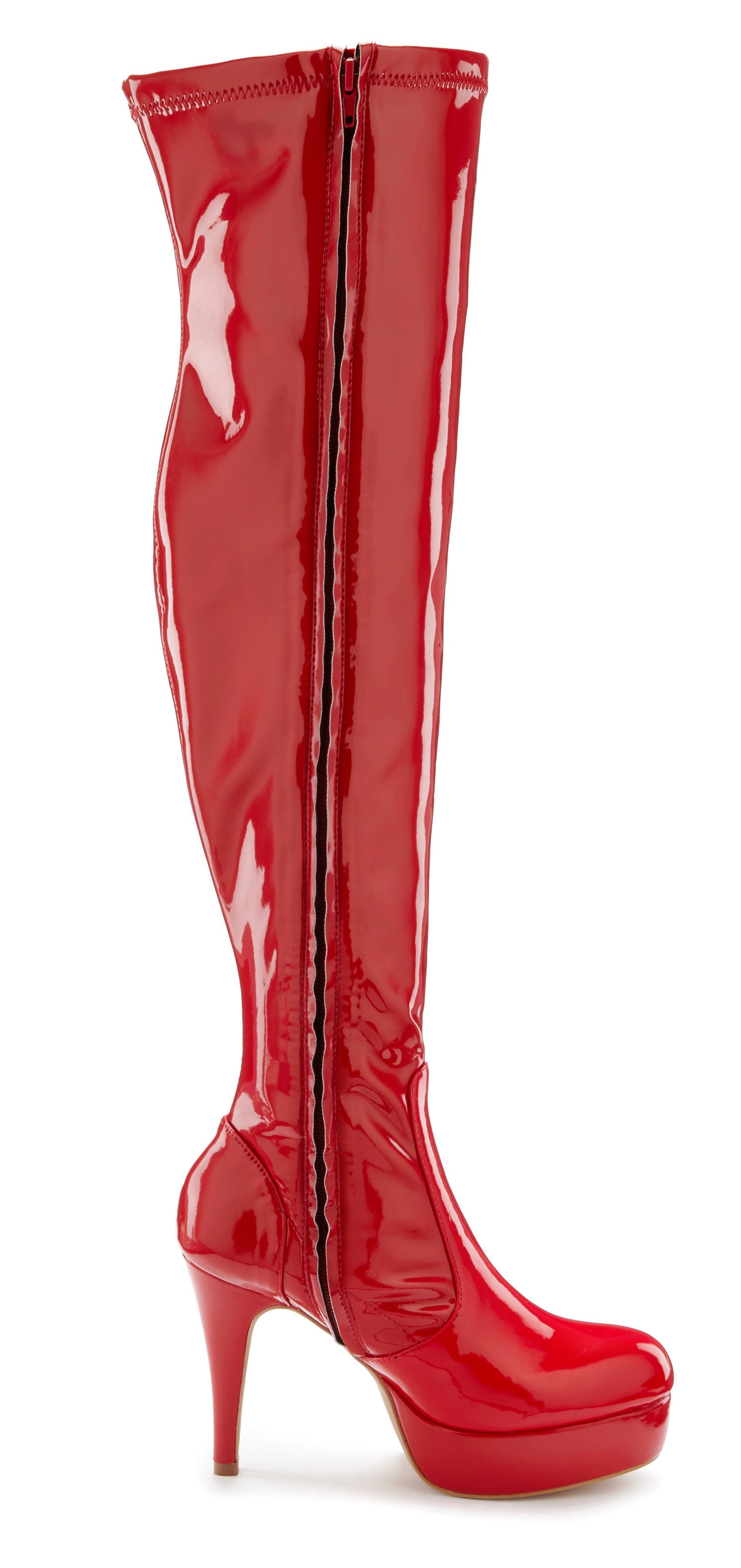 LASCANA Belle Affaire High-Heel-Stiefelette mit Plateau, Overkneestiefel in erotischer Lack-Optik