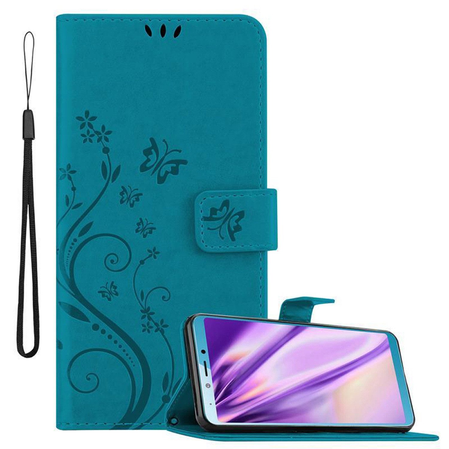 Cadorabo Handyhülle für Samsung Galaxy A6s Hülle Samsung Galaxy A6s, Hülle Schutzhülle Blumen Flower mit Standfunktion Kartenfach Magnet
