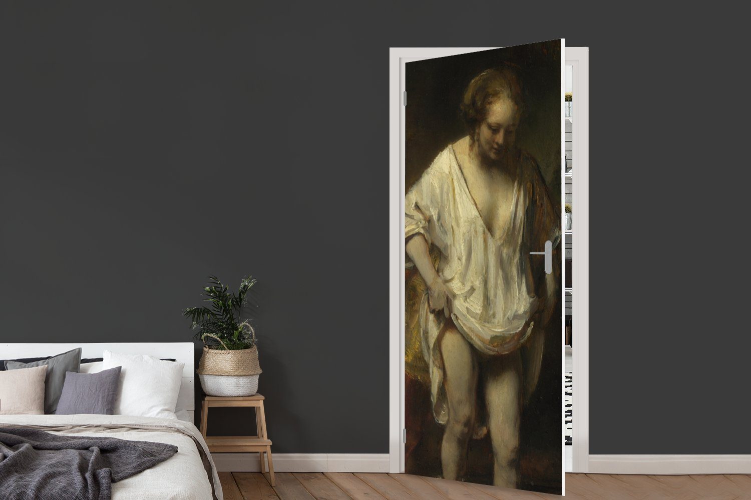 (1 cm Tür, Rijn, van MuchoWow Matt, Frau Türtapete Gemälde bedruckt, 75x205 Fototapete - Badende Rembrandt für von Türaufkleber, St),