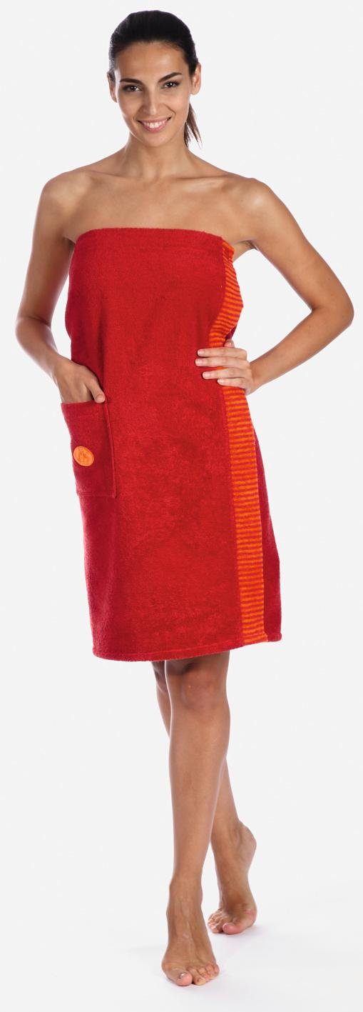 Egeria Sarong Ben, ideal für Sauna & Spa, Hotelbademantel, Kurzform, Walkfrottee, Knöpfe, mit Streifenbordüre