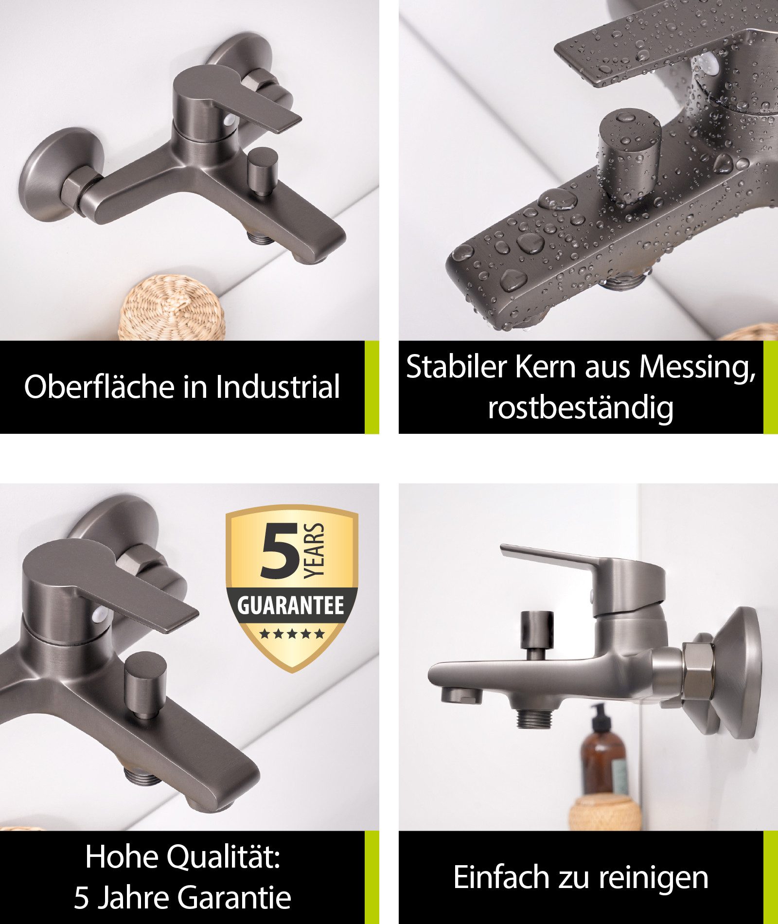 aquaSu Wannenarmatur Onara Industrial, Umsteller, S-Anschlüsse, Keramikkartusche