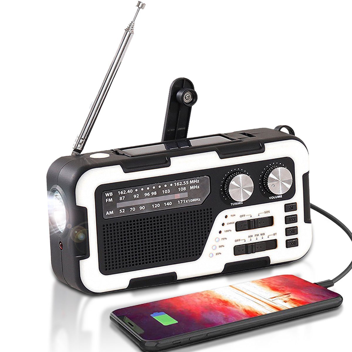 DOPWii Solar Radio,2000mAh Kurbelradio mit (DAB) Digitalradio Handyladefunktion,LED Taschenlampe