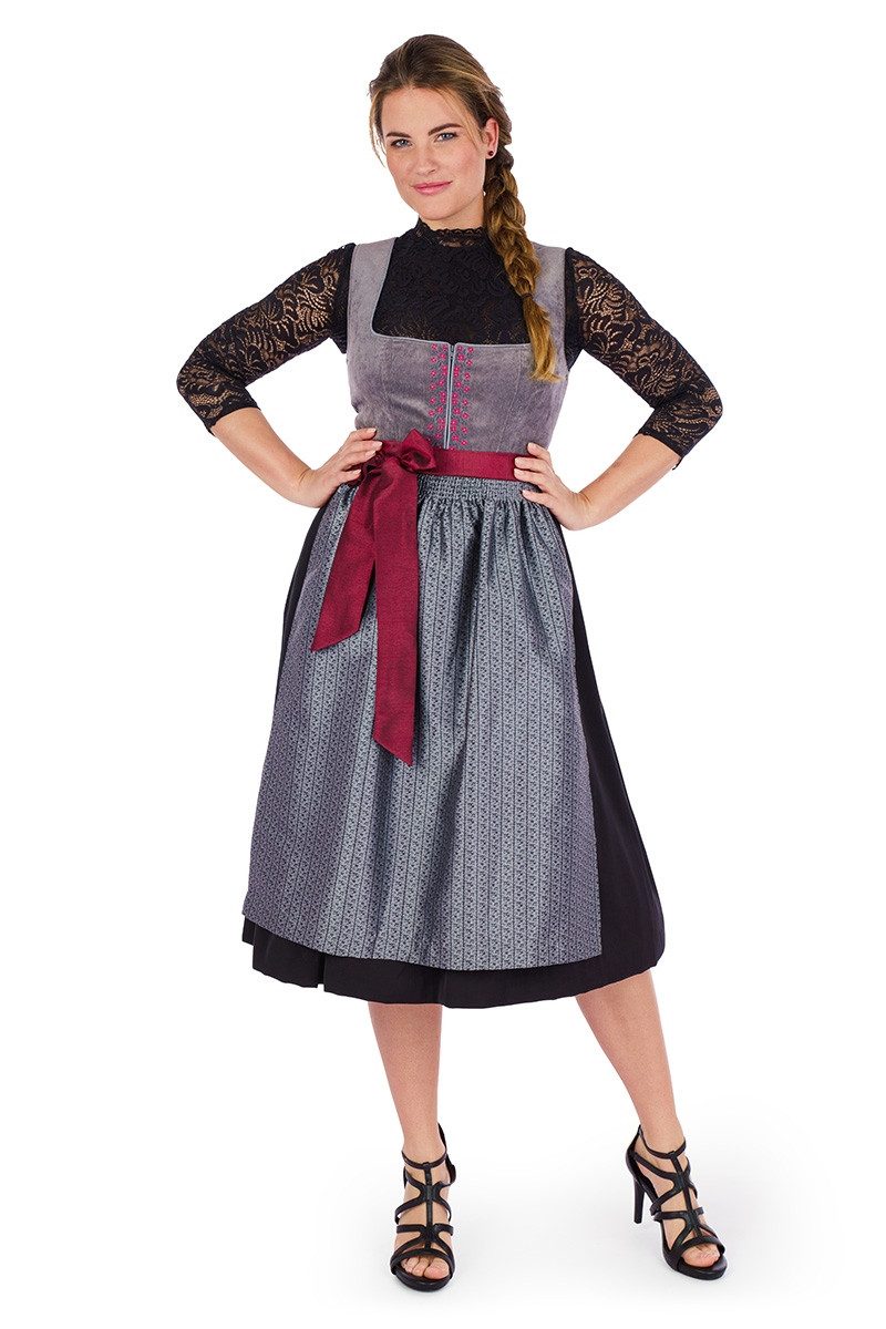 Spieth & Wensky Dirndl Cord Dirndl 2tlg. - ASTRID - grau/schwarz/rot
