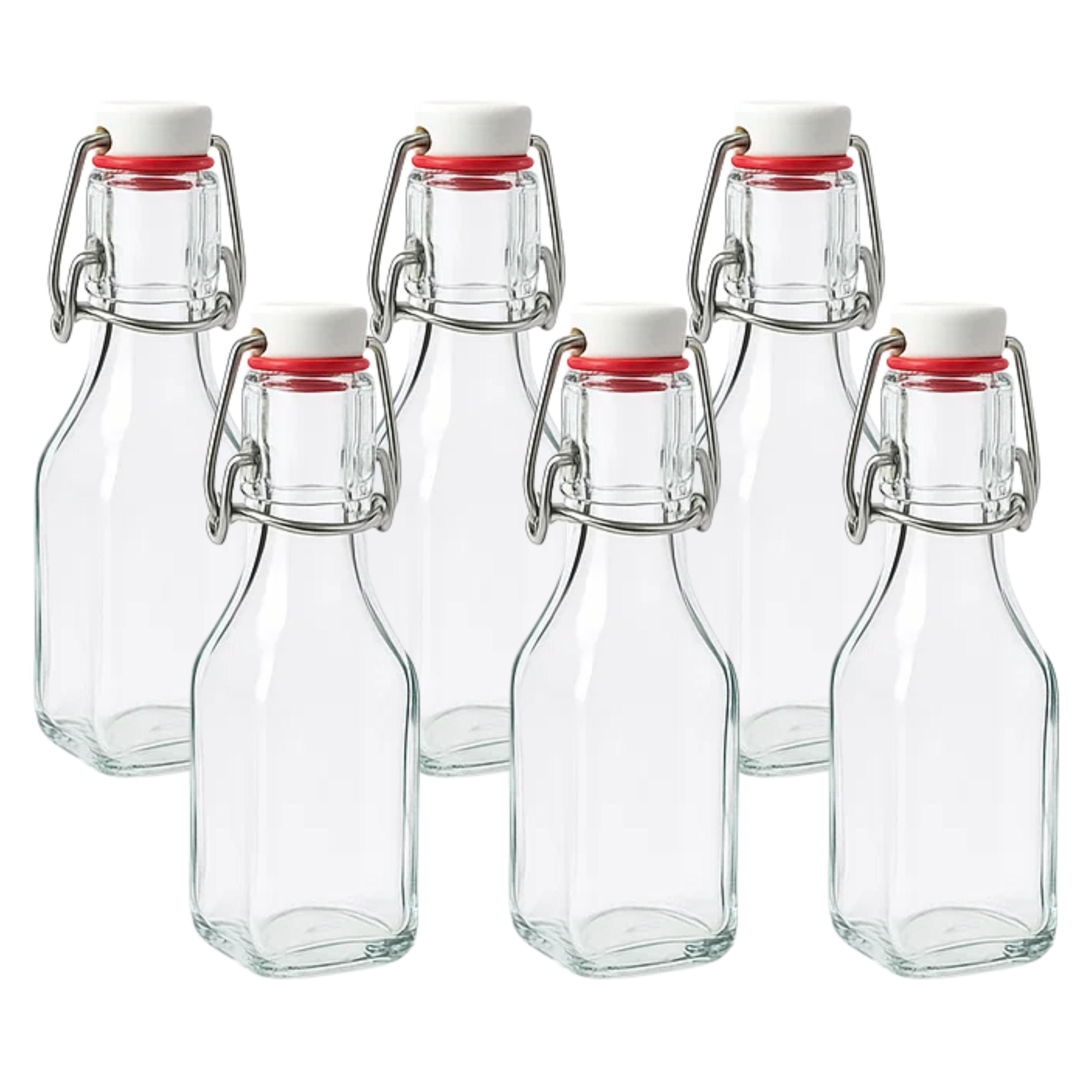 mikken Trinkflasche 6er Set kleine Glasflaschen 250 ml – Bügelflasche mit Bügelverschluss, eckig, klarglas, luftdicht