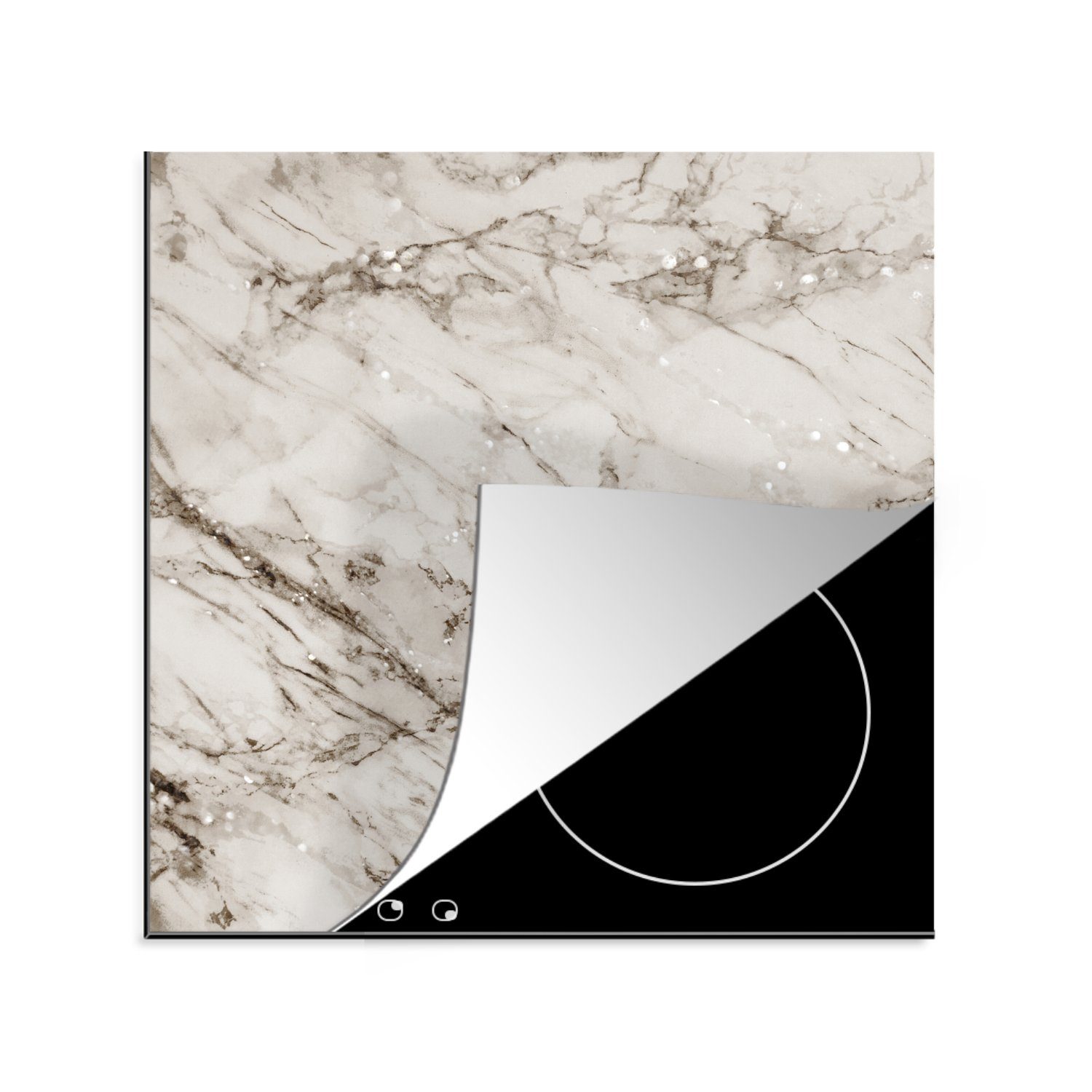Marmor - MuchoWow Muster - Ceranfeldabdeckung, tlg), küche - Arbeitsplatte Grau (1 Herdblende-/Abdeckplatte cm, 78x78 für Vinyl, Glitter,