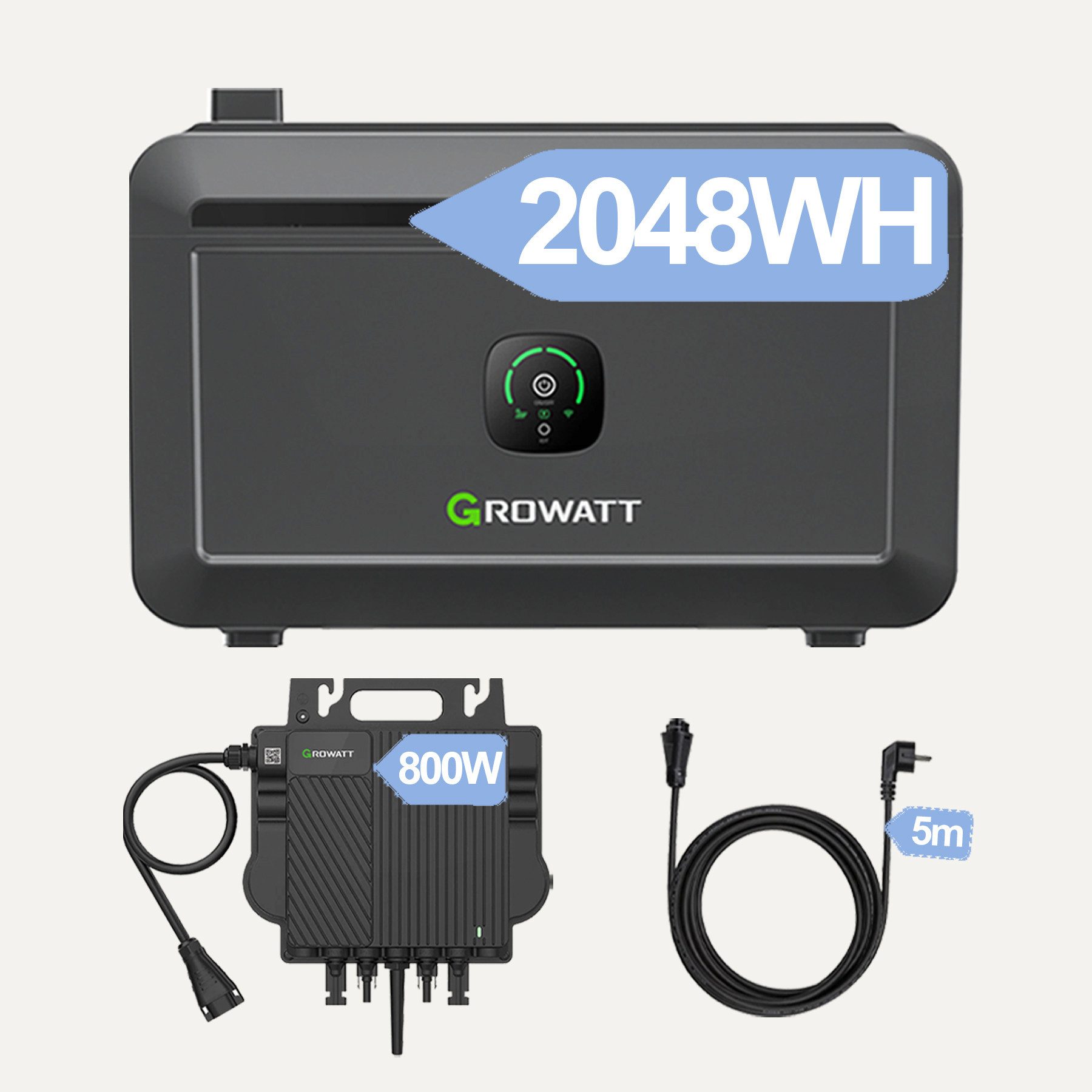 Growatt Balkonkraftwerk Growatt NOAH 2000 Speicher mit/ohne NEO 800W Mikro-Wechselrichter, LiFePO4, 1800W PV-Eingang, IP66, LiFePO4, Smart App Control – Bild 2 von 5