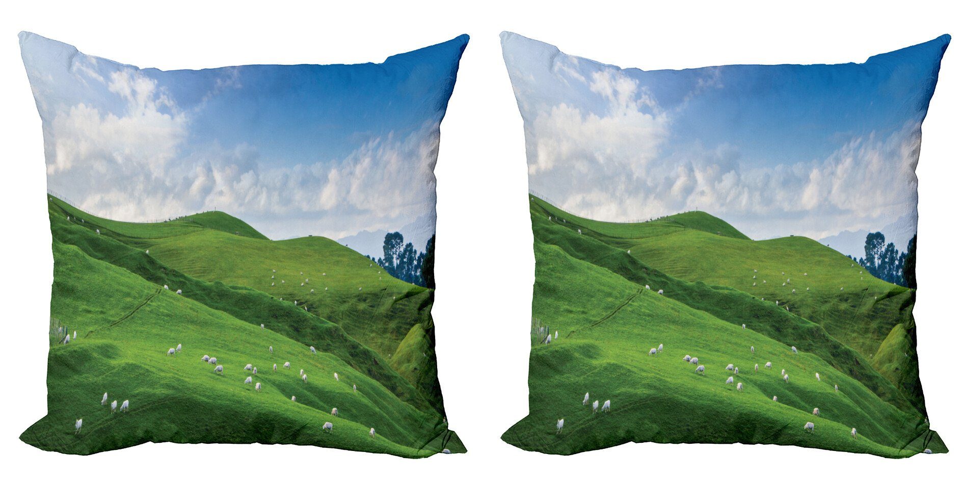 und Digitaldruck, Kissenbezüge Schafe Himmel (2 Stück), Accent blauer Weiß Abakuhaus Grün Doppelseitiger Modern