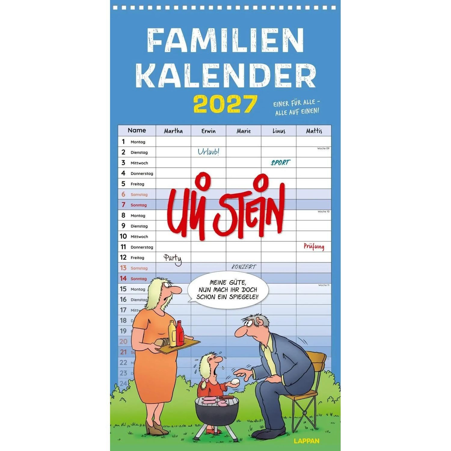 Lappan Verlag Wandkalender Uli Stein Familienkalender 2027: Familienplaner mit 5 Spalten