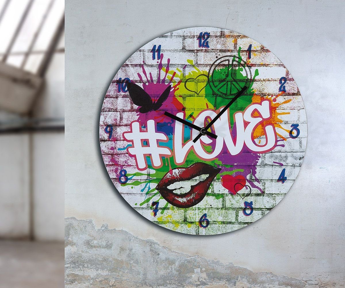 GILDE Wanduhr Street Art "Love" aus Holz mehrfarbig B33,8cm, Uhr