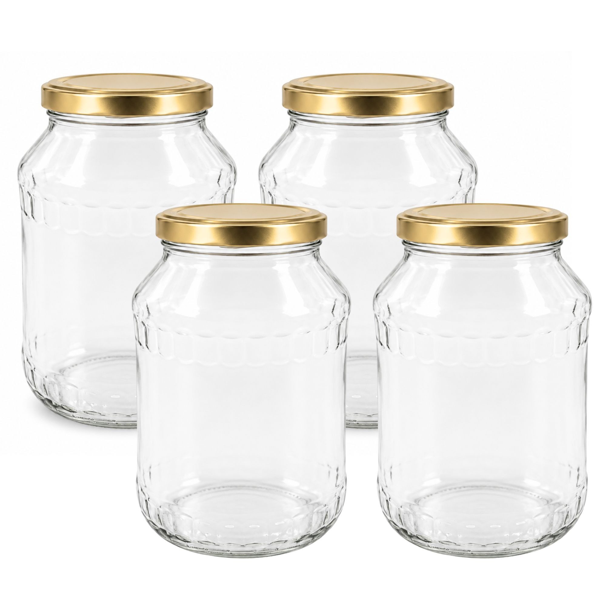 mikken Einmachglas 4 große Vorratsgläser 2650 ml, (Spar-Set, 4er Set Einkochgläser), mit Twist-Off Deckel TO100 und 4 Etiketten zum Beschriften