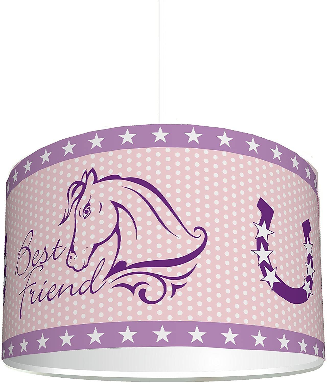 STIKKIPIX Lampenschirm KL25, Lampenschirm "Pink Horse World", kinderleicht eine rosa Pferde-Lampe erstellen, als Steh- oder Hängeleuchte/ Deckenlampe