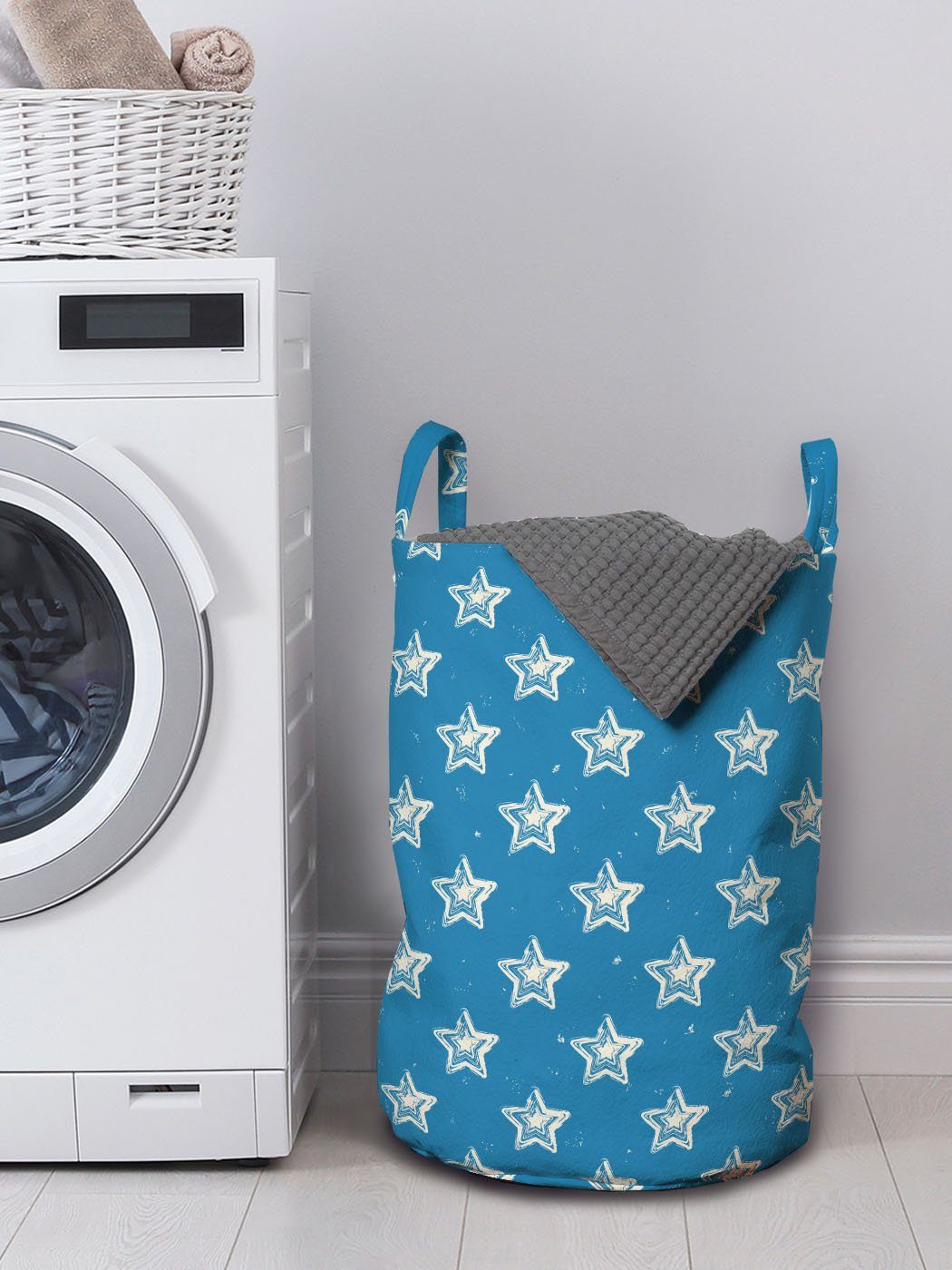 Abakuhaus Wäschesäckchen Wäschekorb mit Hand gezeichnet Kordelzugverschluss Spots Waschsalons, Griffen für Sterne und