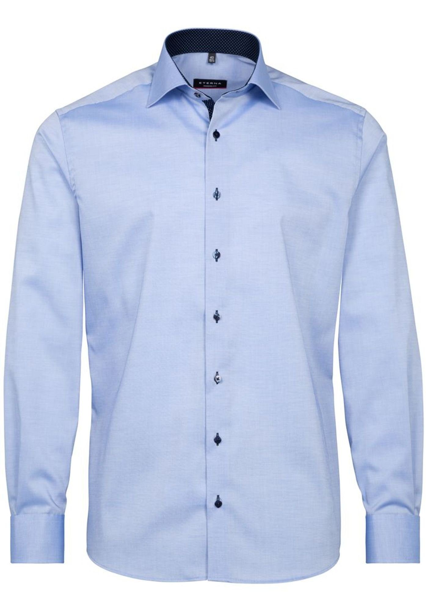 Eterna Langarmhemd Modern Fit Einfarbig Mittelblau (12)