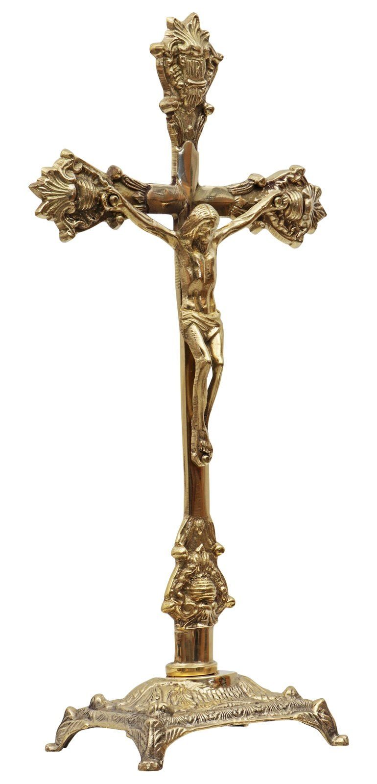 Aubaho Dekoobjekt Kruzifix Altarkreuz Kreuz Kirche Standkreuz Messing Antik-Stil 39cm
