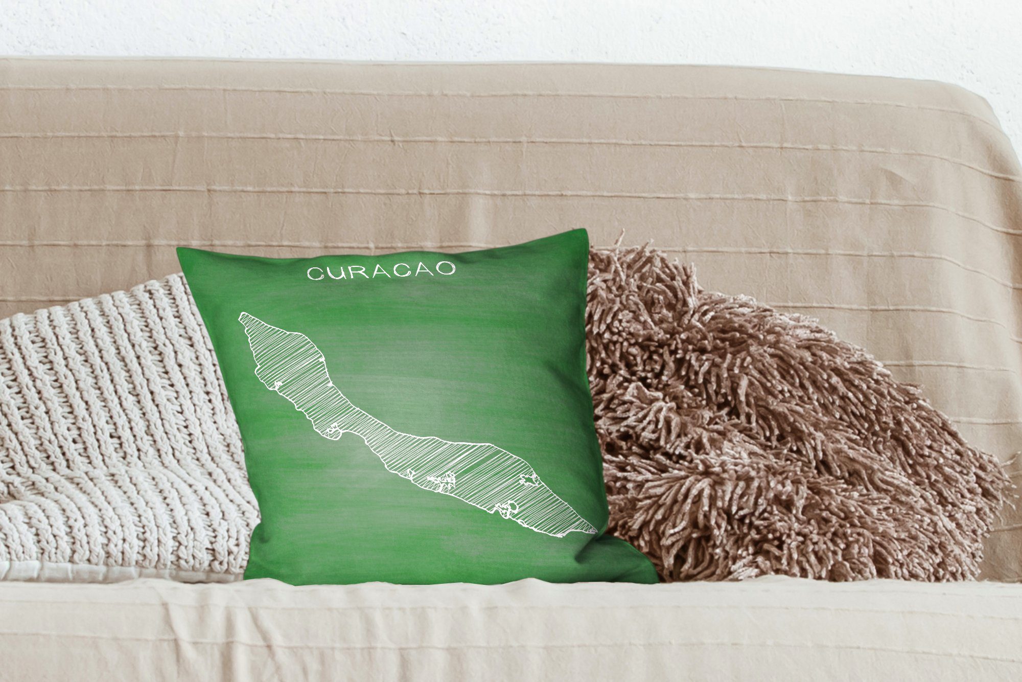 Schlafzimmer, Dekokissen Deko, Illustration Wohzimmer, auf Sofakissen für Curaçao MuchoWow Eine von Füllung einer Kreidetafel, grünen mit Zierkissen