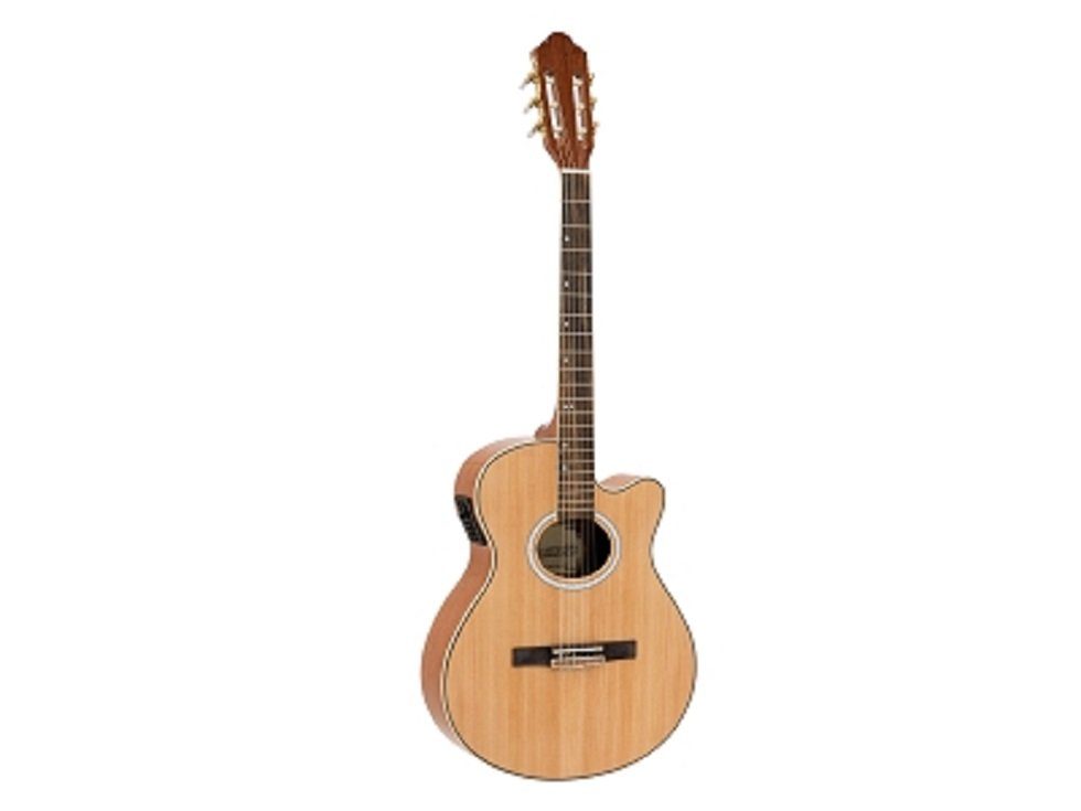 DIMAVERY Akustikgitarre CN-500 Klassikgitarre, natur, 4/4 Cutaway-Form Mahagoni