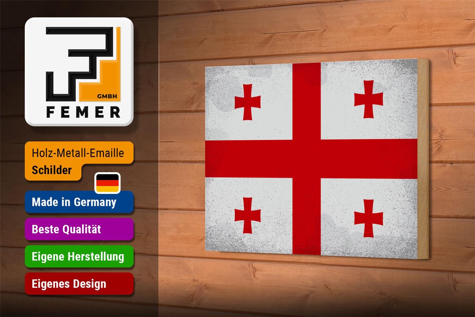 Femer GmbH Holzbild Flagge Georgien 18x12cm Flag of Georgia Vintage, Flaggen (1 St), Glatte Holzfaserplatte (MDF), vorn beschichtet