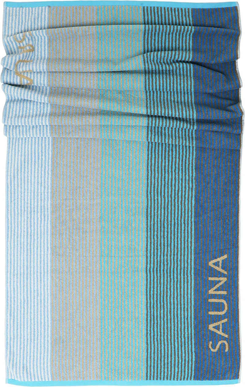 Lashuma Saunatuch »Helsinki« (1-St), Frottee Saunahandtuch mit Streifen Türkis Blau 85x200 cm