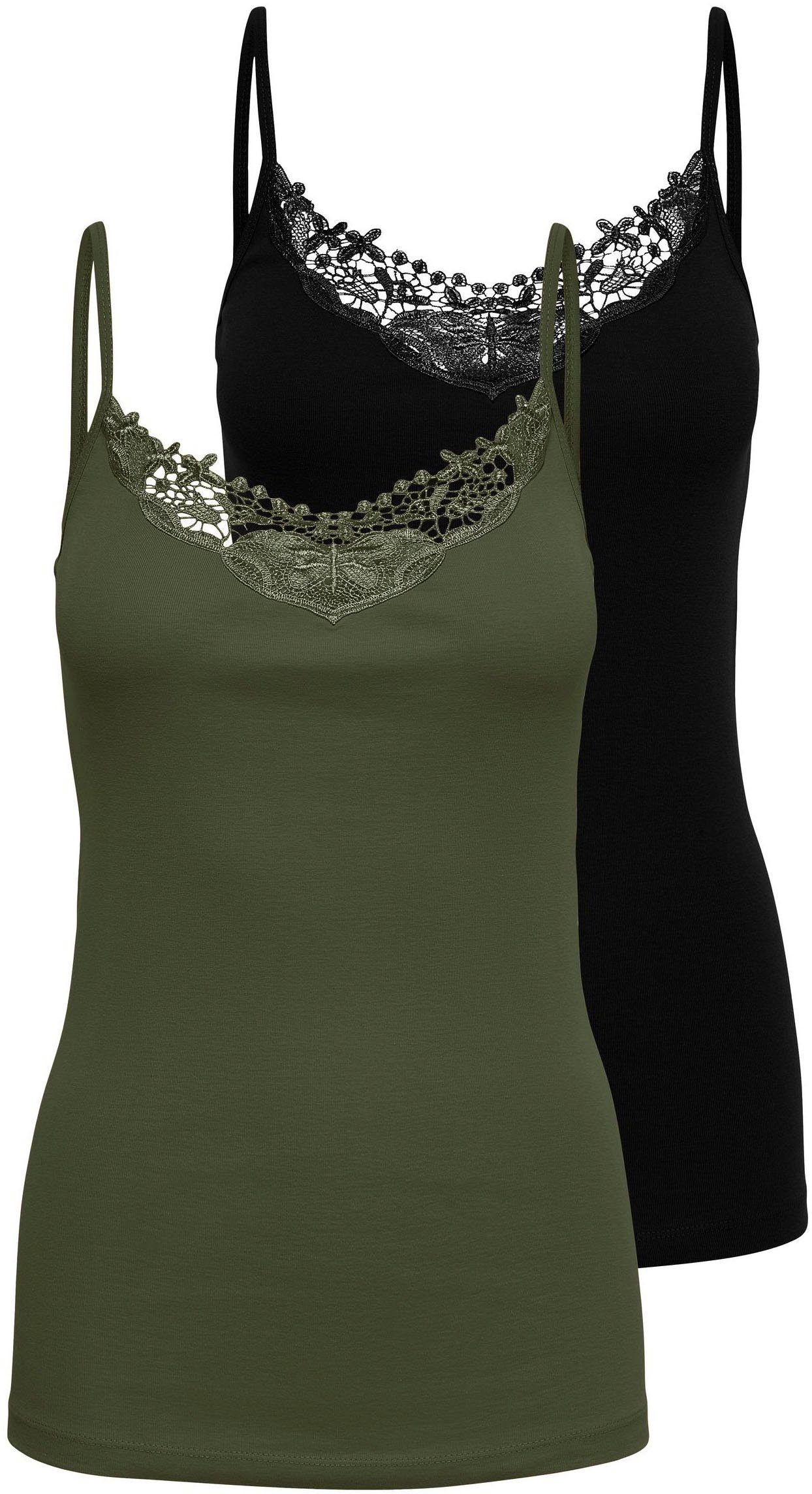 (2er-Pack) Kalamata SINGLET + 2PACK Spitzentop NOOS ONLKIRA ONLY LACE Black