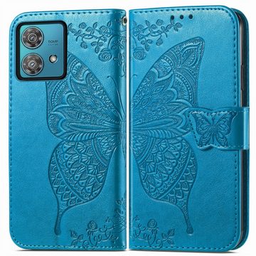Wigento Handyhülle Für Motorola Moto G84 5G Tasche Wallet Schmetterling Design Hülle Case