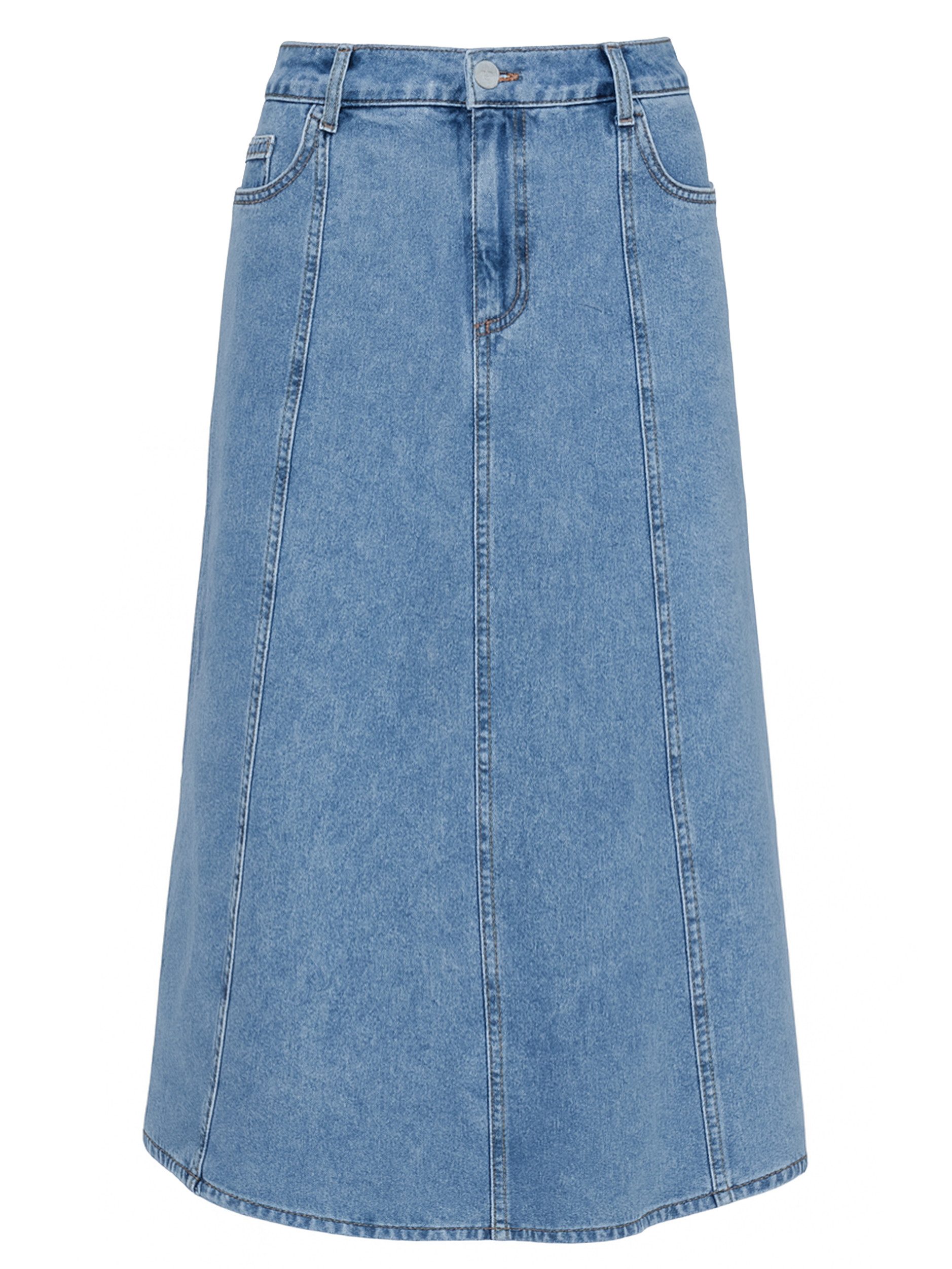 SASSYCLASSY A-Linien-Rock Robuster Midi Jeans Rock mit Teilungsnähten Midi günstig online kaufen