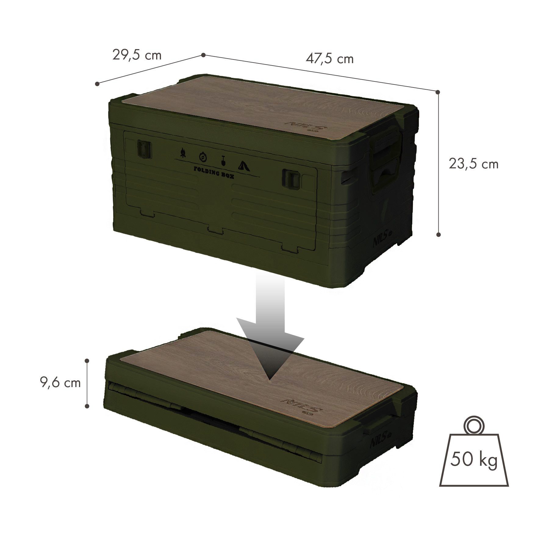NILS CAMP Campingtisch Faltbox Klapptisch Aufbewahrungsbox (Spar-Set, 1-St., 48 x 30 x 24 cm faltbar), faltbar, 2-in-1 Box & Tisch, 32 L, stapelbar
