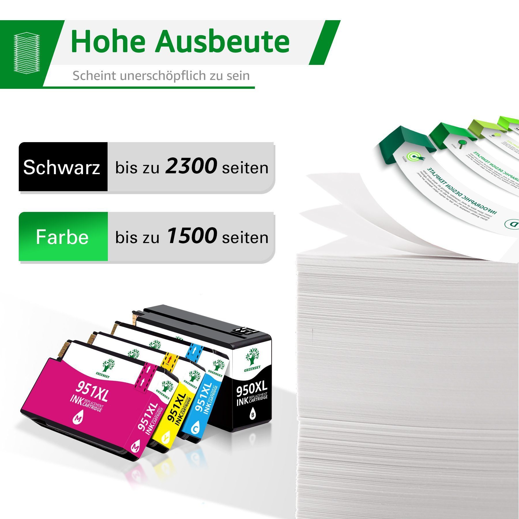 Greensky ersetzt für HP 950 XL 951XL Multipack Tintenpatrone (4-tlg)