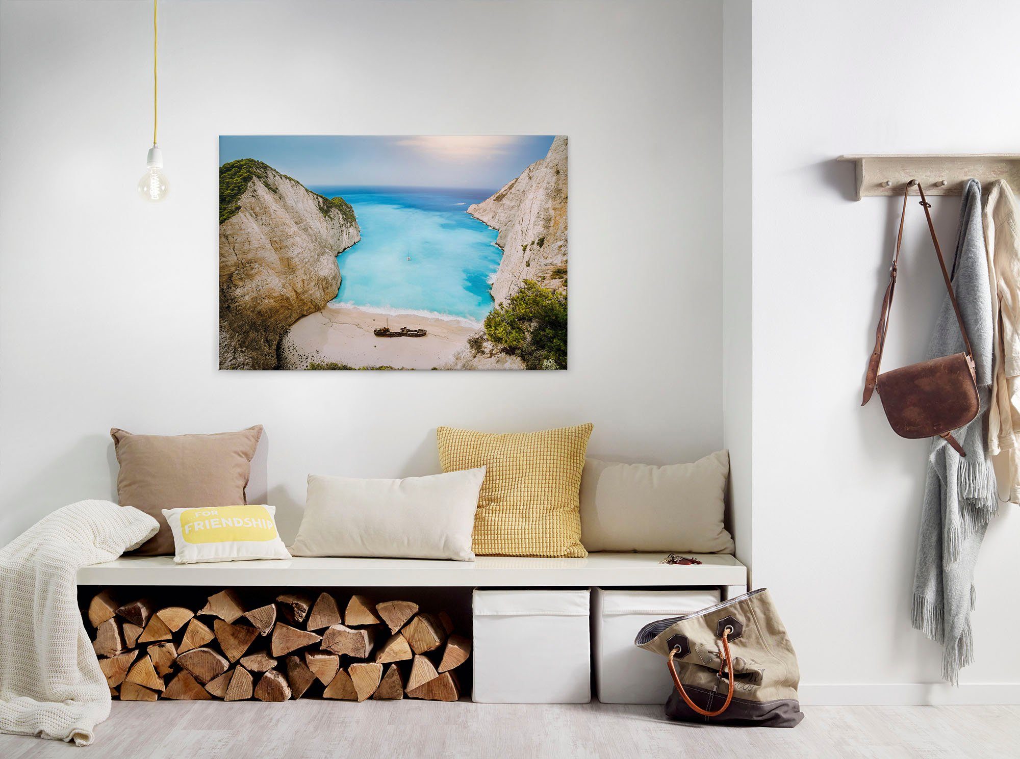 A.S. Création Leinwandbild Greek Bay, Gemälde, Kinder, Kunst (1 St), Strand Meer Bucht Keilrahmen Sommer Leinwand-Bild Wohnzimmer modern