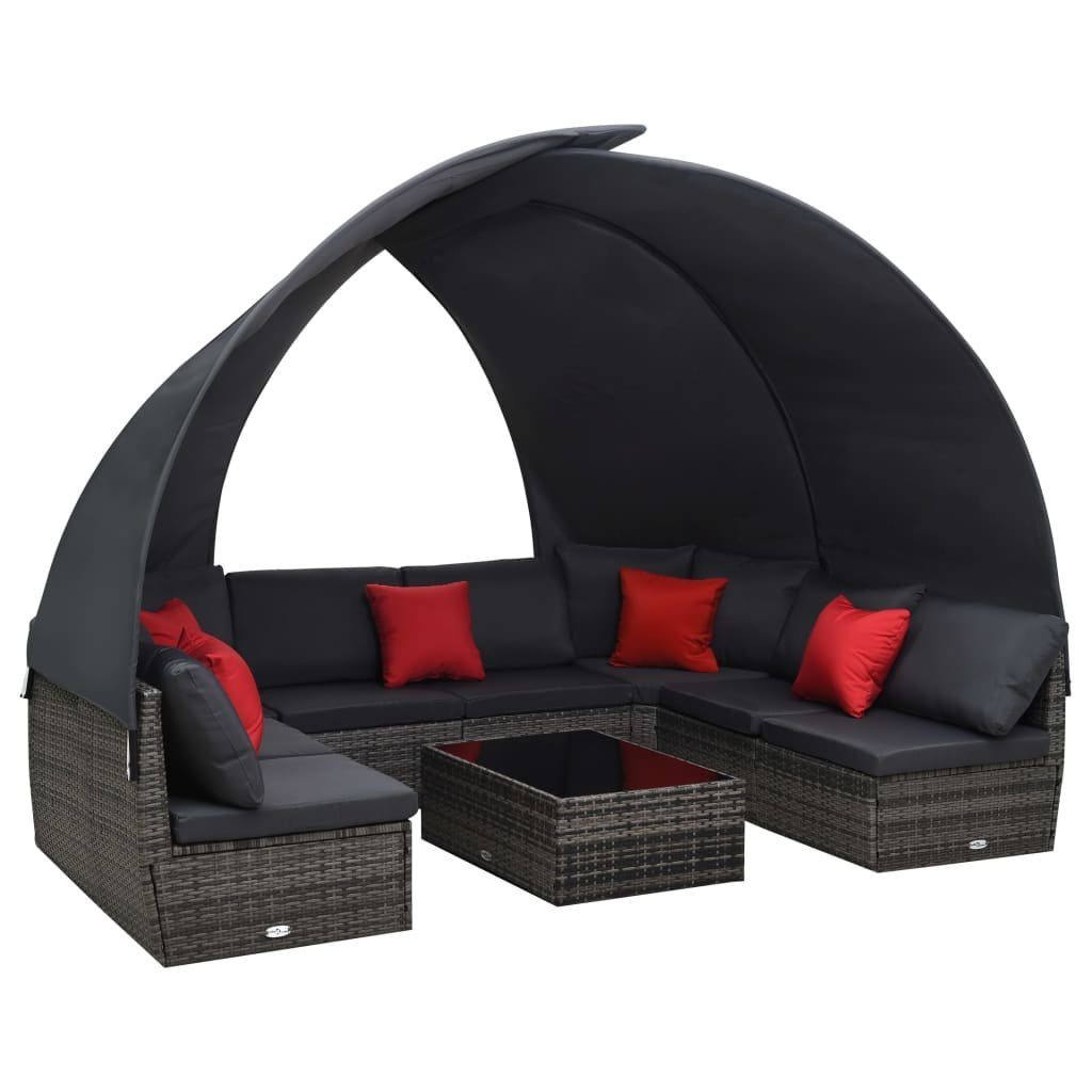 vidaXL Gartenlounge-Set 9-tlg. Garten-Lounge-Set mit Sonnendach Poly Rattan Anthrazit, (9-tlg)