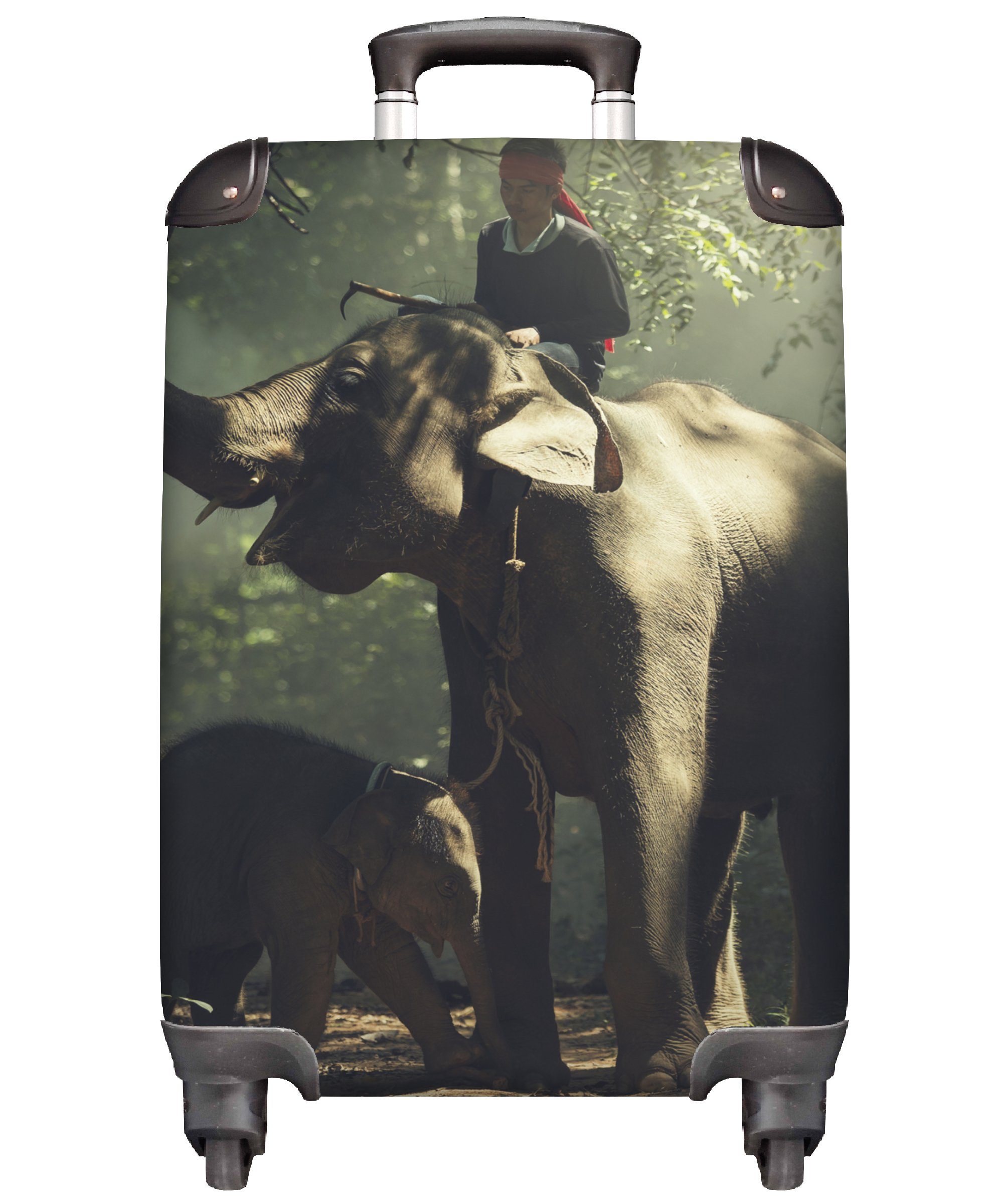 MuchoWow Handgepäckkoffer Elefant - Wald - Bäume - Tiere - Trainer, 4 Rollen, Reisetasche mit rollen, Handgepäck für Ferien, Trolley, Reisekoffer