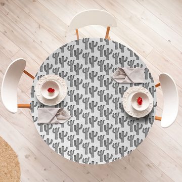Abakuhaus Tischdecke Rundum-elastische Stofftischdecke, Schwarz und weiß Umreißen Cactus Kunst