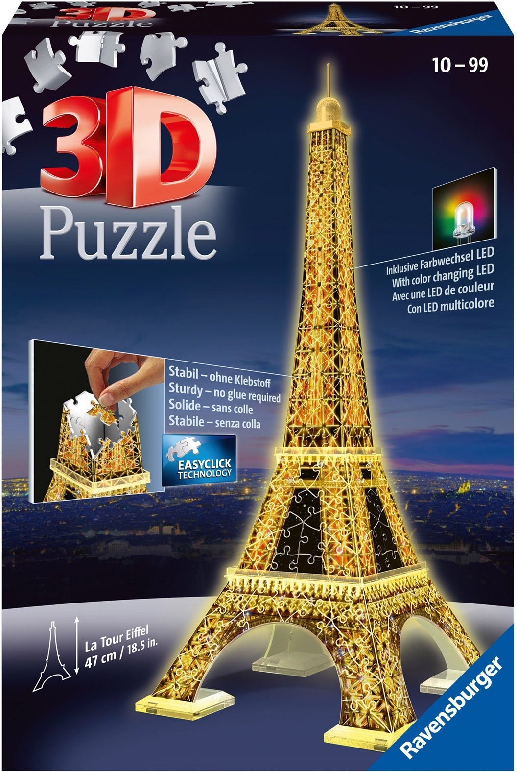 Ravensburger 3D пазлы Eiffelturm bei Nacht, 216 Пазлыteile, mit Farbwechsel LEDs; Made in Europe, FSC® - schützt Wald - weltweit