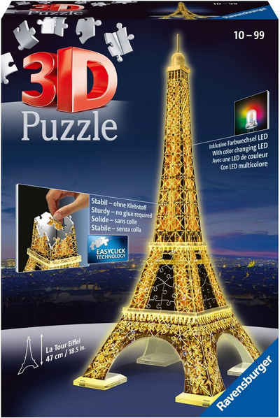 Ravensburger 3D-Puzzle Eiffelturm bei Nacht, 216 Puzzleteile, mit Farbwechsel LEDs; Made in Europe, FSC® - schützt Wald - weltweit