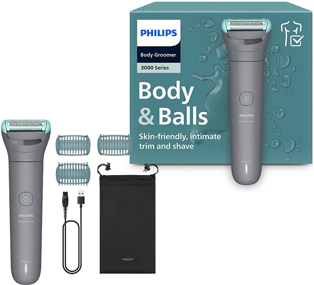 Philips Elektrokörperrasierer Serie 3000 BG3485/15, Aufsätze: 3, mit Triple Protect-Rasiersystem, wasserfest, inkl. Aufbewahrungstasche